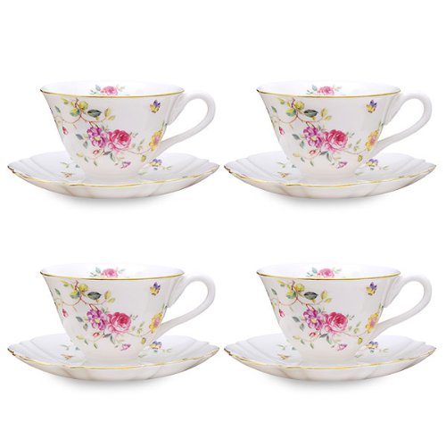 0693759131042 - GRACIE CHINA BY COASTLINE IMPORTS PURPLE FLORAL PORCELAIN TEA CUP AND SAUCER, 7-OUNCE, SET OF 4