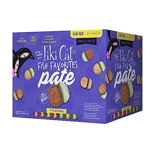 0693804102218 - TIKI CAT WET CAT FOOD MEGA PACK FOR CATS, FISH FAVORITES PATE, 2.8 OUNCE CANS (24 COUNT)