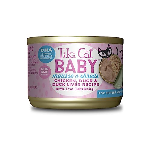 0693804110718 - TIKI CAT BABY WET FOOD FOR KITTENS, CHICKEN, DUCK & DUCK LIVER MOUSSE & SHREDS 1.9 OZ. CANS (PACK OF 3)