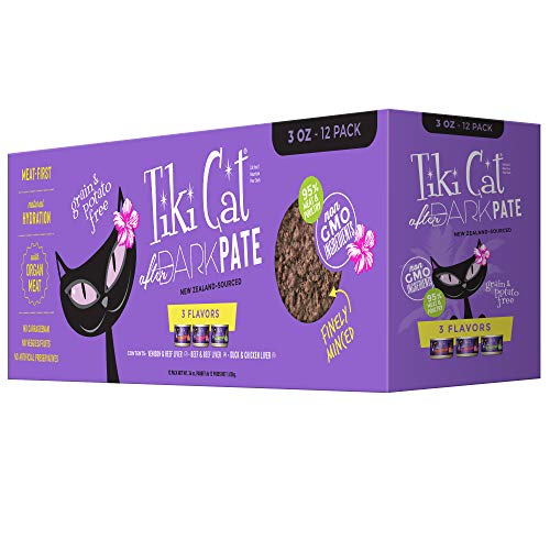 0693804114495 - TIKI PETS CAT AFTER DARK PATE WET FOOD WITH MEAT, ORGAN MEATS LIVER GIZZARDS AND HEART FOR CATS & KITTENS - VARIETY PACK 3 OZ. CANS PACK OF 12