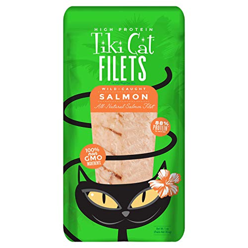 0693804480675 - TIKI CAT FILET TREAT OR DRY WET FOOD TOPPER, GRAIN FREE AND HIGH PROTEIN ALL NATURAL SALMON 1 OZ.