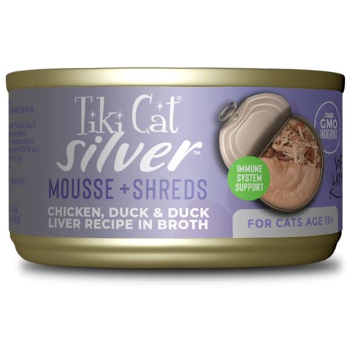 0693804480804 - TIKI CAT SILVER WET CAT FOOD FOR SENIORS, CHICKEN, DUCK & DUCK LIVER, 2.4 OZ. CANS (6 COUNT)