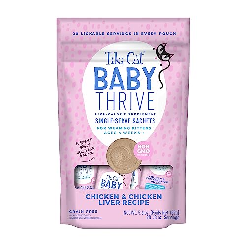 0693804480910 - TIKI CAT BABY THRIVE, CHICKEN & CHICKEN LIVER, HIGH-PROTEIN & FLAVORFUL, WET CAT FOOD FOR KITTENS 4 WEEKS+, 5.6 OZ. POUCHES (20 INDIVIDUAL SERVINGS)