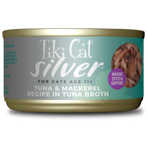 0693804481115 - TIKI CAT SILVER WET CAT FOOD FOR SENIOR CATS, TUNA & MACKEREL, 2.4 OZ. CANS (12 COUNT)