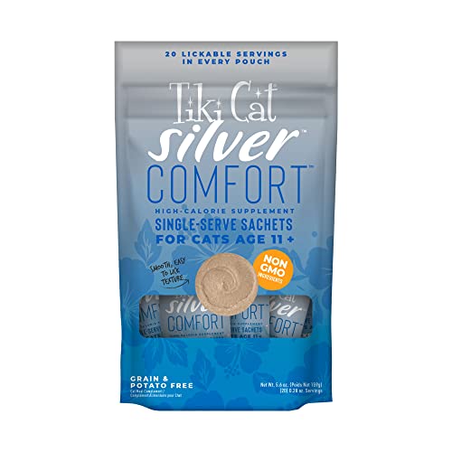 0693804989925 - TIKI CAT SILVER COMFORT MOUSSE, CHICKEN & CHICKEN LIVER, HIGH-CALORIE FORMULATED FOR SENIORS, ADULT WET CAT FOOD, 5.6 OZ POUCH (20 INDIVIDUAL SERVINGS)