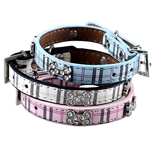 6938606082011 - GRPET LOT 3 PU LEATHER WITH METAL BUCKEL PLAID SMALL PET DOG PUPPY KITTY CAT COLLAR S
