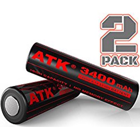 0693892926048 - ATK 3.7V 18650 3400MAH LI-ION RECHARGEABLE BATTERY (2-PK) | HIGHEST CAPACITY 18650 PER VOLUME | THESE 18650 BATTERIES ARE SHORTER AND FOR PORTABLE FANS, LAPTOPS, AND OTHER FLAT TOP HIGH DRAIN DEVICES.