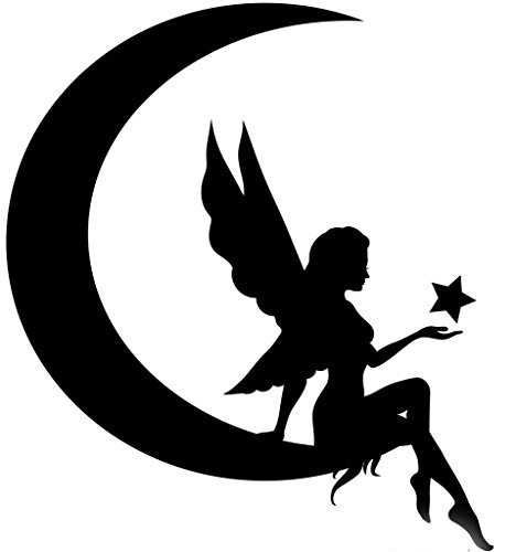 0694157131788 - FAIRY MOON SILHOUETTE VINYL DECAL STICKER|CAR TRUCK WALL COMPUTER LAPTOP PHONE | BLACK DECAL | 5 X 5.5 IN | KCD272