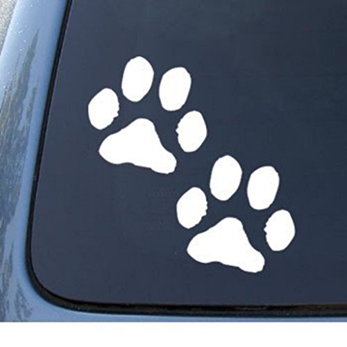 0694157133058 - DOG PAWS DECAL VINYL STICKER|CARS TRUCKS WALLS LAPTOP|WHITE| 5.5 IN|KCD399