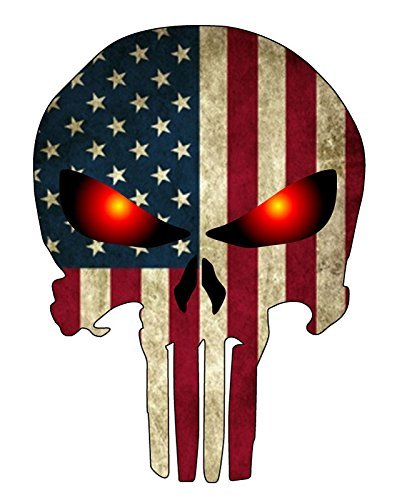 0694157133485 - PUNISHER RED EYED AMERICAN FLAG VINYL CUT DECAL STICKER | CARS TRUCKS VANS WALLS LAPTOP|5.5 IN|KCD442