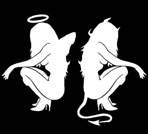 0694157134529 - SEXY ANGEL AND DEVIL MUD FLAP GIRLS VINYL DECAL STICKER|CARS TRUCKS VANS WALLS LAPTOPS|WHITE|5.5 IN|KCD546