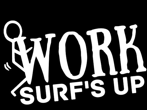 0694157134628 - SCREW WORK SURF'S UP VINYL DECAL STICKER|CARS TRUCKS VANS WALLS LAPTOPS|WHITE|5.5 IN|KCD556