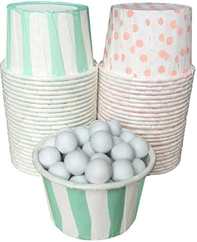 0694157882505 - OUTSIDE THE BOX PAPERS STRIPE AND POLKA DOT CANDY/NUT CUPS 48 PACK MINT GREEN, PEACH, WHITE
