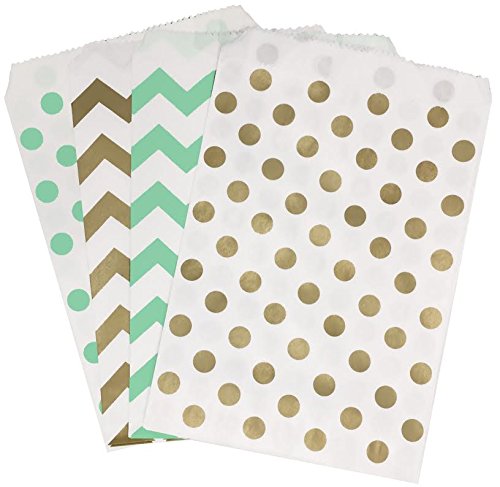 0694157883281 - OUTSIDE THE BOX PAPERS GOLD AND MINT CHEVRON AND POLKA DOT TREAT SACKS 5.5 X 7.5 48 PACK MINT GREEN,GOLD, WHITE