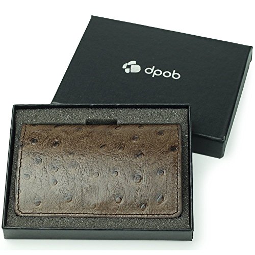 6941746128662 - FASHION STAINLESS STEEL DESIGN WITH OSTRICH GRAIN LEATHER BUSINESS NAME CARD CASE HOLDER WITH MAGNETIC SHUT (BROWN, CURVE)