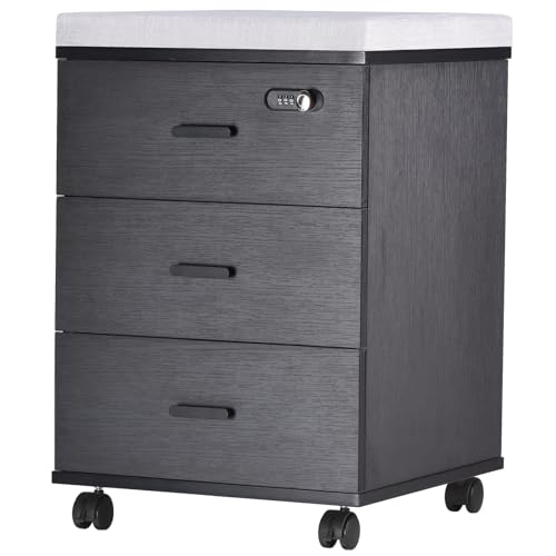 6942348200077 - FILE CABINET WITH SMART LOCK,3 DRAWER MOBILE SMALL OFFICE CABINET ROLLING FILE CABINET UNDER DESK DRAWER UNIT STORAGE CABINET WITH DRAWERS FILING CABINET OFFICE CABINET FOR HOME OFFICE BUSINESS BLACK