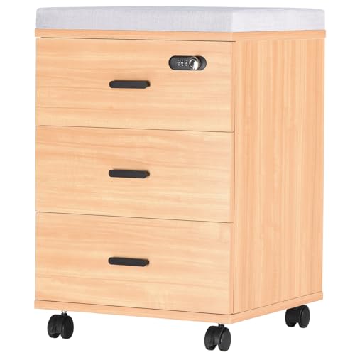 6942348200091 - FILE CABINET WITH SMART LOCK,3 DRAWER MOBILE SMALL OFFICE CABINET ROLLING FILE CABINET UNDER DESK DRAWER UNIT STORAGE CABINET WITH DRAWERS FILING CABINET OFFICE CABINET FOR HOME OFFICE BUSINESS WOOD