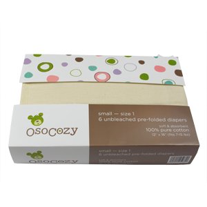 6942469294924 - OSOCOZY PREFOLDS UNBLEACHED CLOTH DIAPERS, SIZE 1, 6 COUNT