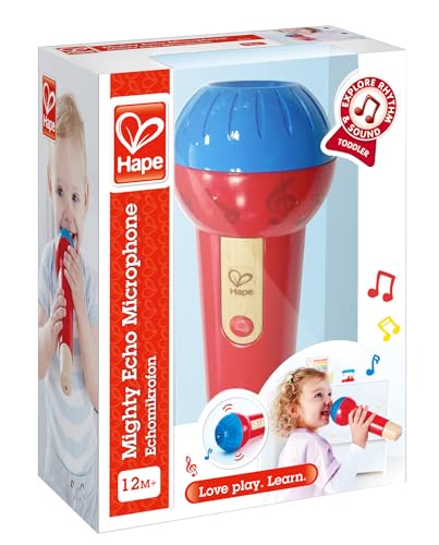 6943478019027 - HAPE MIGHTY ECHO MICROPHONE | BATTERY-FREE VOICE AMPLIFYING MICROPHONE TOY FOR KIDS 1 YEAR & UP, RED, MODEL NUMBER: E0337, L: 3.1, W: 3.1, H: 8.6 INCH