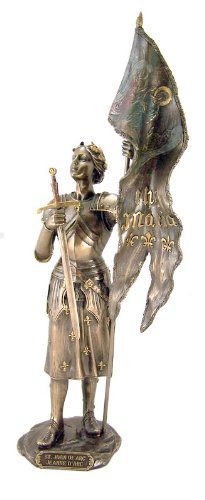 6944197121749 - FOLK HERO SAINT ST JOAN OF ARC WITH IHS MARIA FLAG AND SWORD COLD CAST BRONZE STATUE FIGURINE