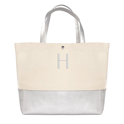 0694546525426 - CATHY'S CONCEPTS PERSONALIZED METALLIC DIPPED TOTE BAG, SILVER, LETTER H