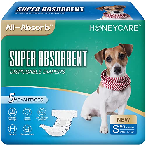 6947746411469 - HONEY CARE ALL-ABSORB DISPOSABLE DOG DIAPERS S SIZE, IMPROVED, 50 COUNT, SUPER ABSORBENT, BREATHABLE, WETNESS INDICATOR
