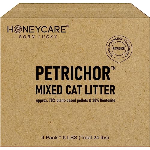 6947746411483 - HONEY CARE PETRICHOR MIX CAT LITTER I TOFU CAT LITTER I NATURE PLANT-BASED PELLETS AND BENTONITE SUSTAINABLE CAT LITTER I LOW-DUST QUCIK CLUMPING SUPERIOR ODOR CONTROL, 24-LBS VALUE PACK (6 LBS X 4)
