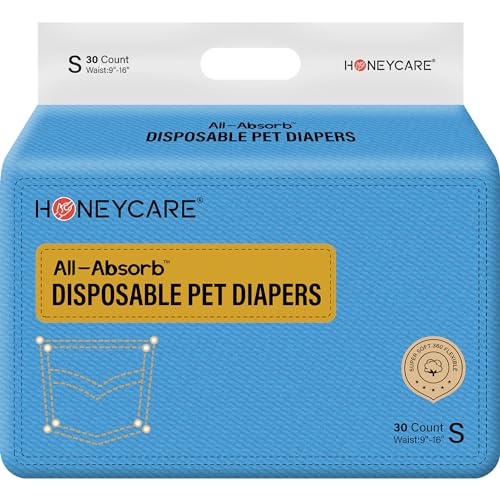 6947746411964 - HONEYCARE FEMALE DOG DIAPERS, DISPOSABLE DIAPERS FOR FEMALE DOG WITH STRETCHY WAIST, DOG PULL-UPS FOR EASY WEAR, DOGS IN HEAT PERIOD SUPER ABSORBENT LEAK-PROOF DOGGIE DIAPERS, SIZE SMALL, 30 COUNT