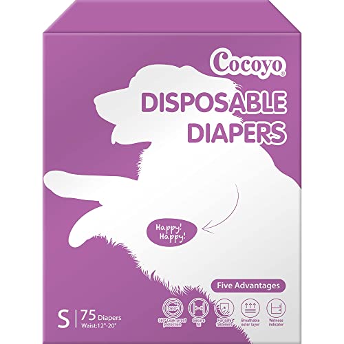 6947746412602 - COCOYO DISPOSABLE DOG DIAPERS SMALL SIZE, 75 COUNT, SUPER ABSORBENT, BREATHABLE, WETNESS INDICATOR