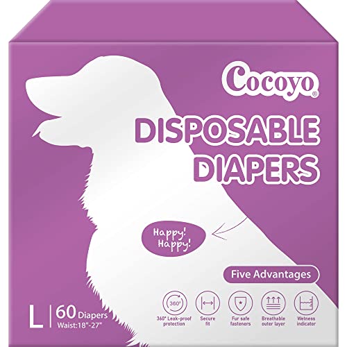 6947746412626 - COCOYO DISPOSABLE DOG DIAPERS LARGE SIZE, 60 COUNT, SUPER ABSORBENT, BREATHABLE, WETNESS INDICATOR
