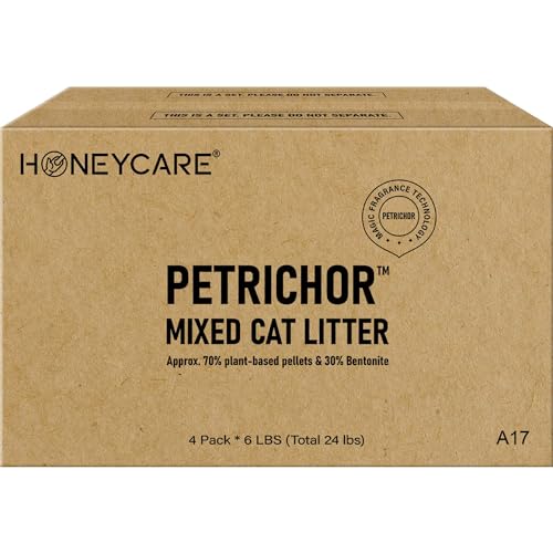 6947746415108 - HONEY CARE PETRICHOR MIX CAT LITTER I TOFU CAT LITTER I NATURE PLANT-BASED PELLETS AND BENTONITE SUSTAINABLE CAT LITTER I LOW-DUST QUCIK CLUMPING SUPERIOR ODOR CONTROL, 24-LBS VALUE PACK (6 LBS X 4)