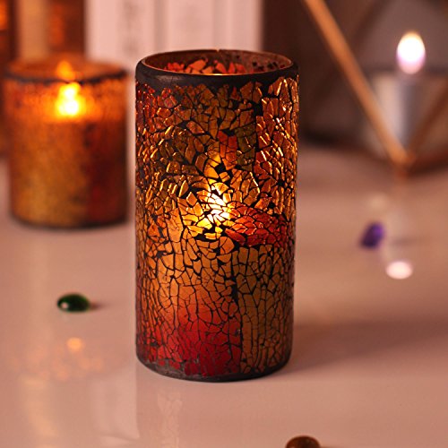 6952303800235 - SIMPLUX BATTERY POWERED WINE MOSAIC FLAMELESS LED CANDLE WITH TIMER, 3.25 X 6, RED
