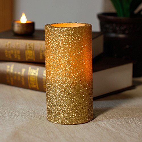 6952303800310 - SIMPLUX BATTER-POWER GLITTER FLAMELESS LED PILLAR CANDLE WITH TIMER, 3 X 6, GOLD