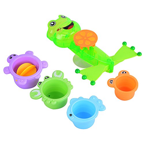 6953055330223 - 4-PIECE STACKING BATH CUPS SEA ANIMAL STACKING CUPS SPLASH BATH TUB TOYS FOR BABY WITH FROG SET