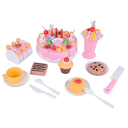 6953055335433 - GLOWSOL 75-PIECE PLASTIC BIRTHDAY CAKE SET PLAY FOOD SET FOR PRETEND PLAY PINK
