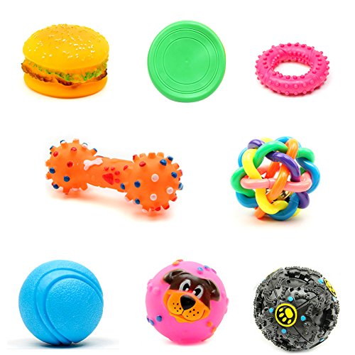 6953055751295 - ASYPETS 8 ASSORTED PET TOYS FOR SMALL DOGS CATS, BITE RESISTANT BELL BALL CHEW TOYS, SQUEAKY TOYS TENNIS BALL TOY