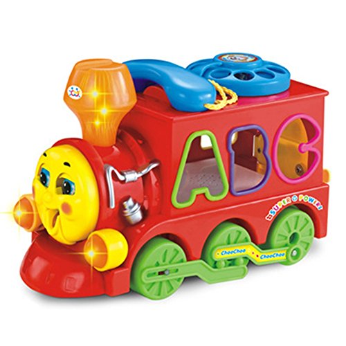 6953055754593 - GEEFIA BATTERY OPERATED BUMPING CHANGE DRECTION SMART TRAIN TOY, WITH BLOCKS, LIGHT AND MUSIC EDUCATION TOY