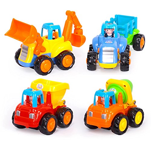 6953055754609 - GEEFIA SET OF 4 CARTOON ENGINEERING VEHICLES FRICTION POWERED PUSH AND GO VEHICLE FOR TODDLERS (BULLDOZER, DUMPER, TRACTOR, CEMENT MIXER)