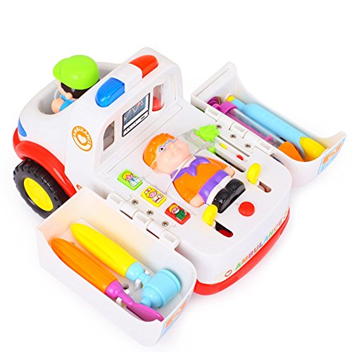 6953055754654 - GEEFIA RESCUE VEHICLE SET WITH MEDICAL EQUIPMENT TOY AMBULANCE TOY, BUMP AND GO, LIGHT MUSIC AND MEDICAL SOUND