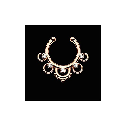 6953061419271 - 11 TYPES NON PIERCING NOSE RING HOOP INDIAN CLIP ON FAKE SEPTUM CLICKER JEWELRY #11 ROSE GOLD,