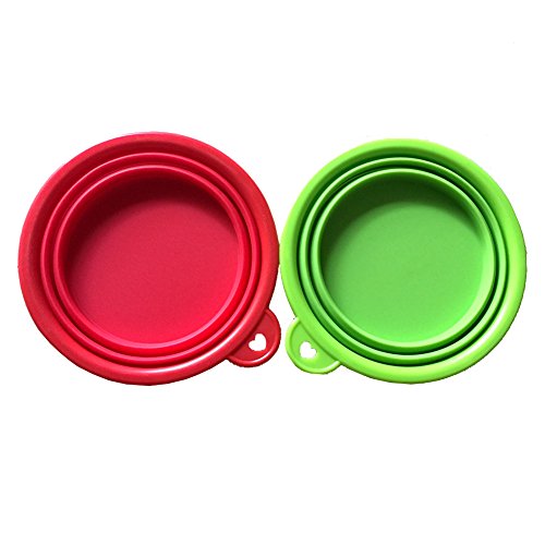 6953096462471 - GRPET TRAVEL DOG BOWL COLLAPSIBLE FEEDER FOR DOG FOOD AND WATER 2 PCS SET (GREEN AND RED)