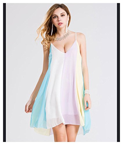 6953100824417 - SUMMER CHIFFON DRESS WOMEN DRESSES RAINBOW SPAGHETTI STRAP SUMMER BEACH DRESS COLOR:AS PICTURE SIZE:XL