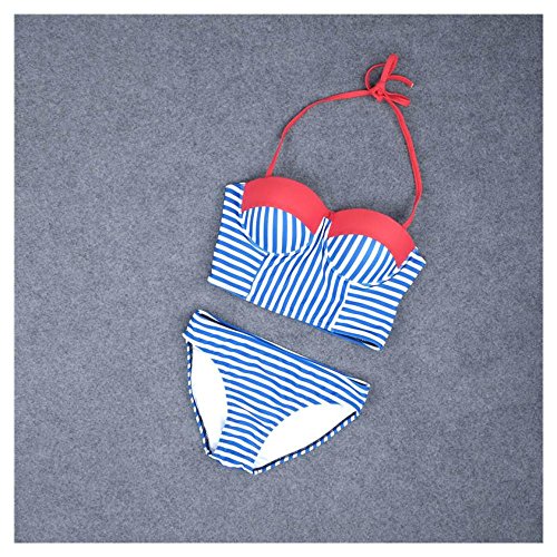 6953101228207 - SEXY SUMMER STYLE BLUE WHITE STIPED BIKINI SWIMSUIT SET COLOR:AS SHOW SIZE:L