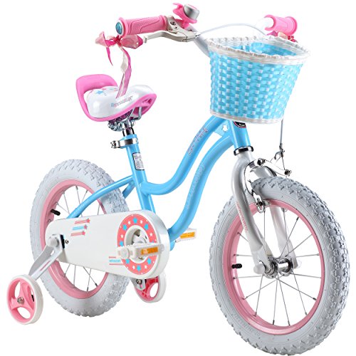 6954351400429 - ROYALBABY STARGIRL GIRL'S BIKE WITH TRAINING WHEELS AND BASKET, PERFECT GIFT FOR KIDS. 14 INCH WHEELS, BLUE
