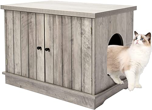 6955181738669 - AMYOVE CAT LITTER BOX ENCLOSURE, WOODEN CAT WASHROOM WITH DIVIDER, WOODEN CAT HOUSE FURNITURE, ENLARGED CAT LITTER CABINET, PET HOUSE END TABLE FOR INDOOR LIVING ROOM BEDROOM, FIT MOST OF CAT