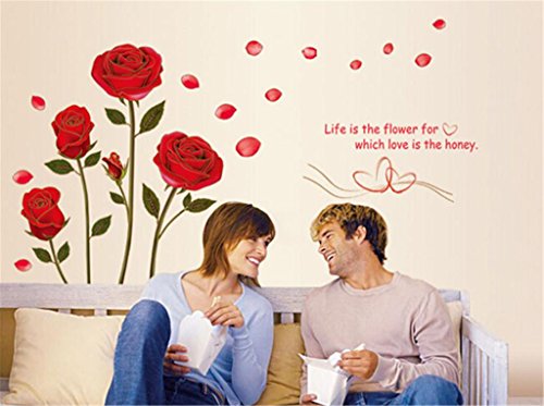 6955329546323 - ALVAK RED ROSE ROMANCE REMOVABLE VINYL DECAL ART MURAL WALL STICKERS (AC26)