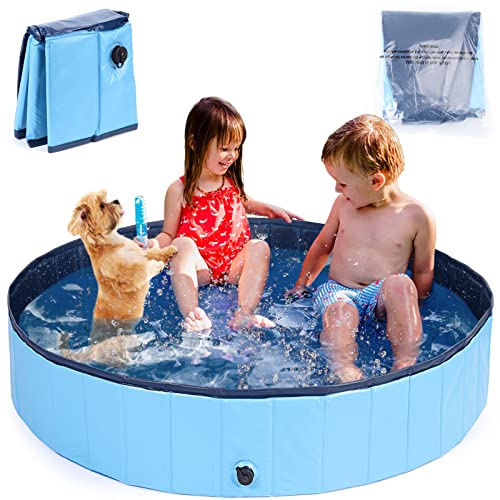 6955355910648 - FOLDABLE DOG POOL FOR SMALL LARGE DOGS, 47X 12 PORTABLE HARD PLASTIC SWIMMING POOL OUTDOOR, COLLAPSIBLE KIDDIE POOL PET BATH TUB FOR DOGS CATS AND KIDS