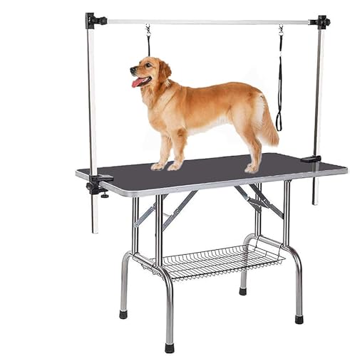 6955425418982 - PULLAFUN 46LARGE DOG GROOMING TABLE, ADJUSTABLE CAT DRYING DESKTOP WITH ARMS, NOOSES, MESH TRAY, FOLDABLE PET STATION AT HOME, MAXIMUM CAPACITY UP TO 330LB