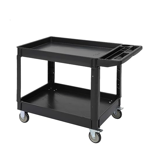 6955465294096 - UTILITY CART, 2-SHELF SERVICE PUSH CART, ROLLING UTILITY CART FOR WAREHOUSE, GARAGE, CLEANING, OFFICE, 45 X 25, 500 LBS CAPACITY