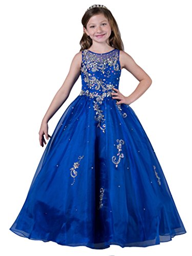 6955574525760 - ZHIBAN GIRLS' SHEER NECKLINE SPARKLE CRYSTALS PAGEANT DRESSES KIDS EVENING GOWNS 6 ROYAL BLUE